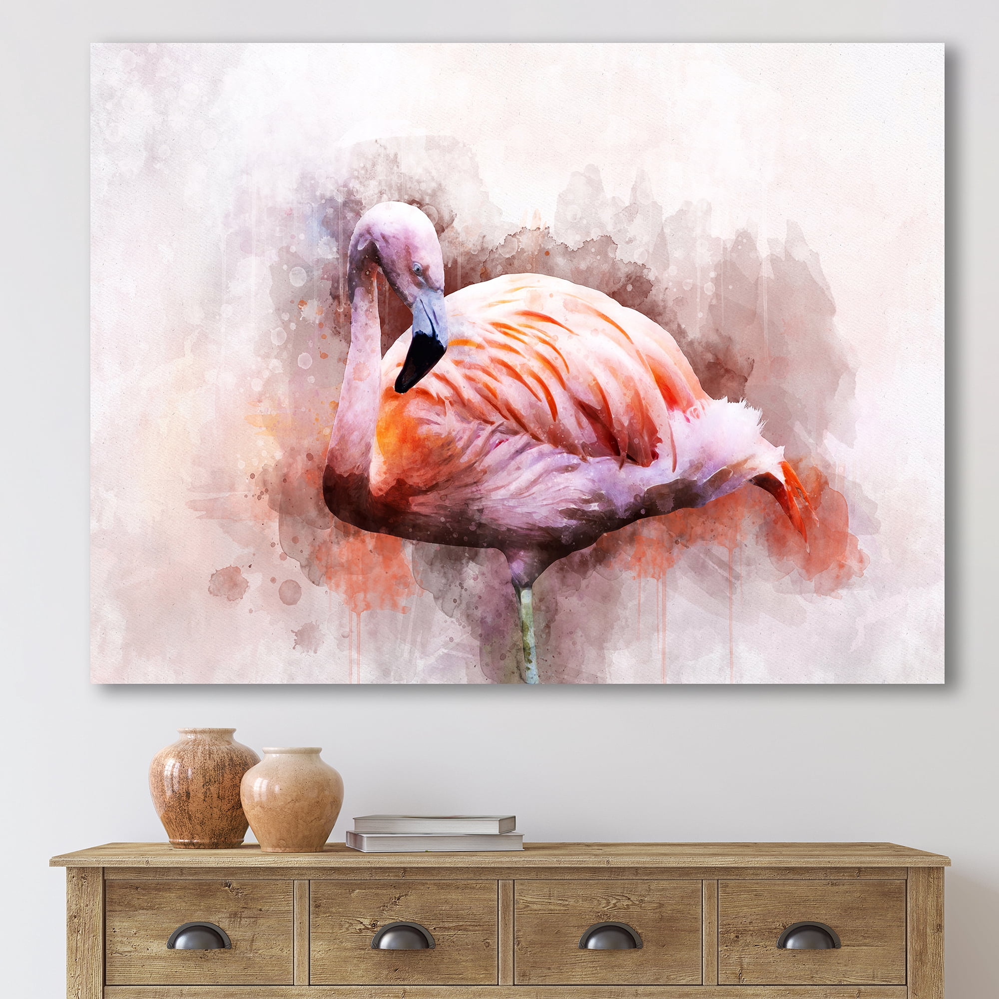 Designart ' Abstract Portrait of Pink Flamingo III ' Farmhouse Canvas Wall Art Print