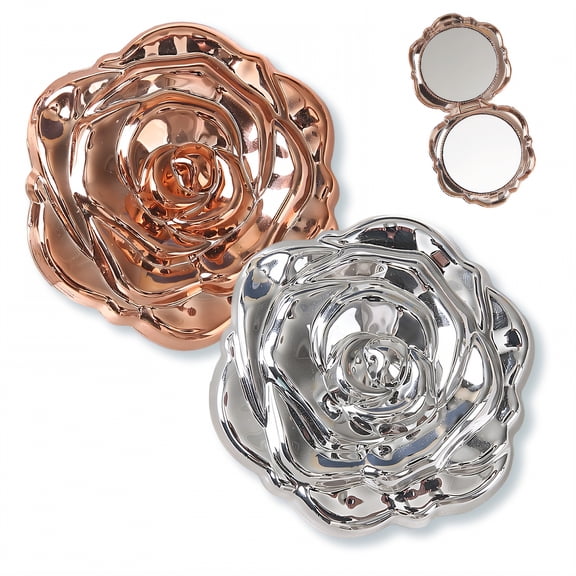 DESIGNICE 2Pcs Compact Mirror,Metallic Rose Feel Mini Mirror,Palm Fit Size Small Mirror for Purse,Multicolor1