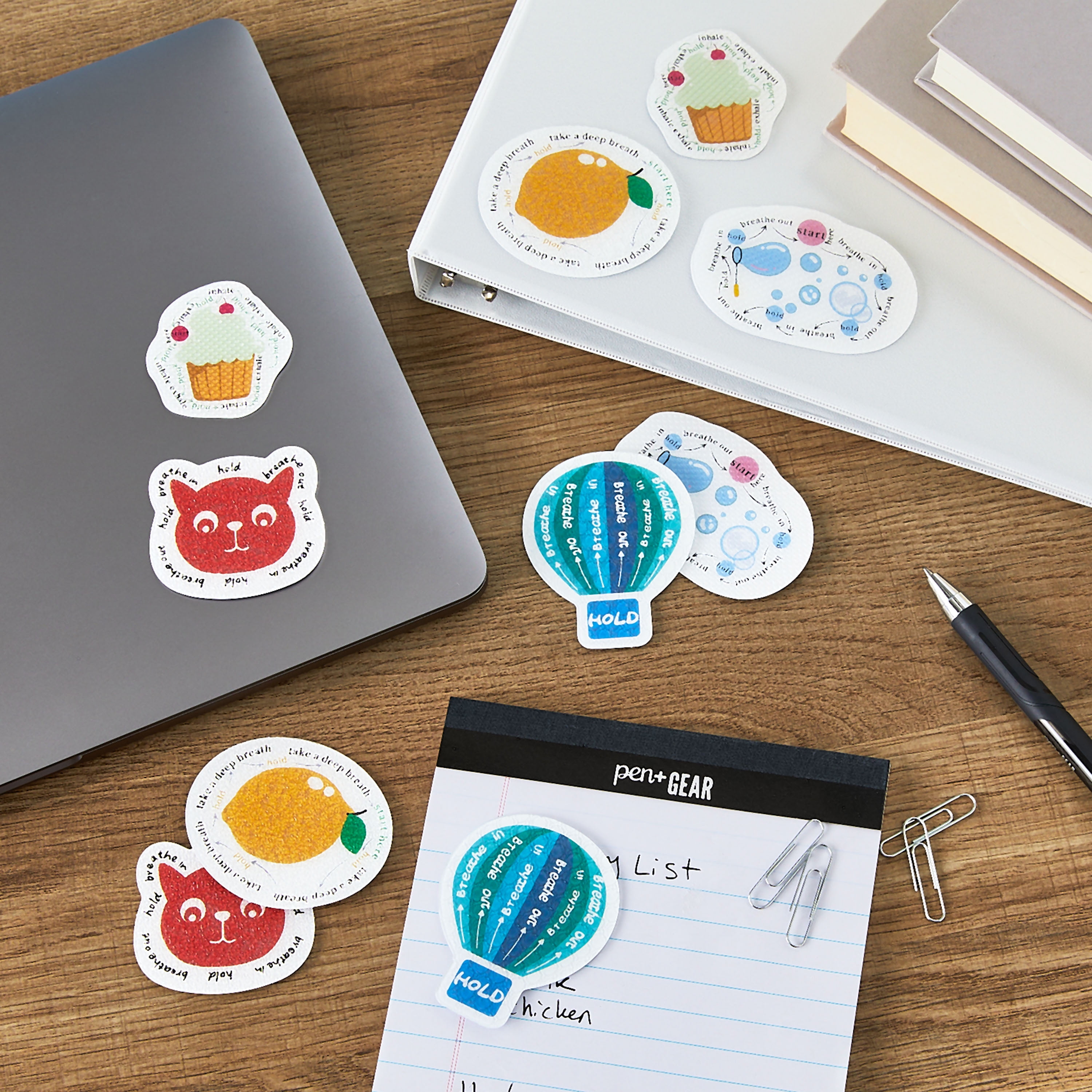Pen+Gear Calm Sticker Trendy, 10 -Count Sensory Stickers for Anxiety Relief, Pastel Textured Adhesive Sheets, Character Group: Various Patterns.