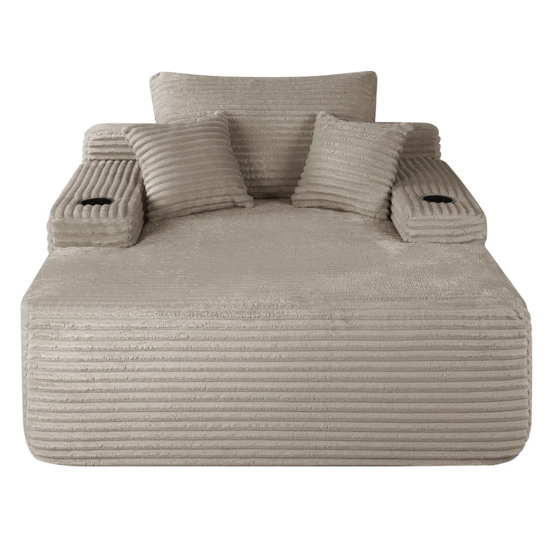 Oversized Chaise Lounge Chair with Cup Holders, Boneless Upholstere Sleeper Chair Deep Seat Sofa Bed Cloud Couch for Living Room, No Assembly Required