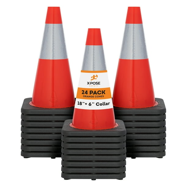 Xpose Safety 18 Inch Orange Traffic Cones with 6" Collar, Multipurpose