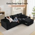 thumbnail image 3 of 108" Modular Cloud Sectional Sofa – L-Shaped Deep Seat Couch, Right-Facing Chaise, Soft Corduroy, No Assembly Needed, Comfortable Boneless Design for Living Room or Bedroom – Black, 3 of 8