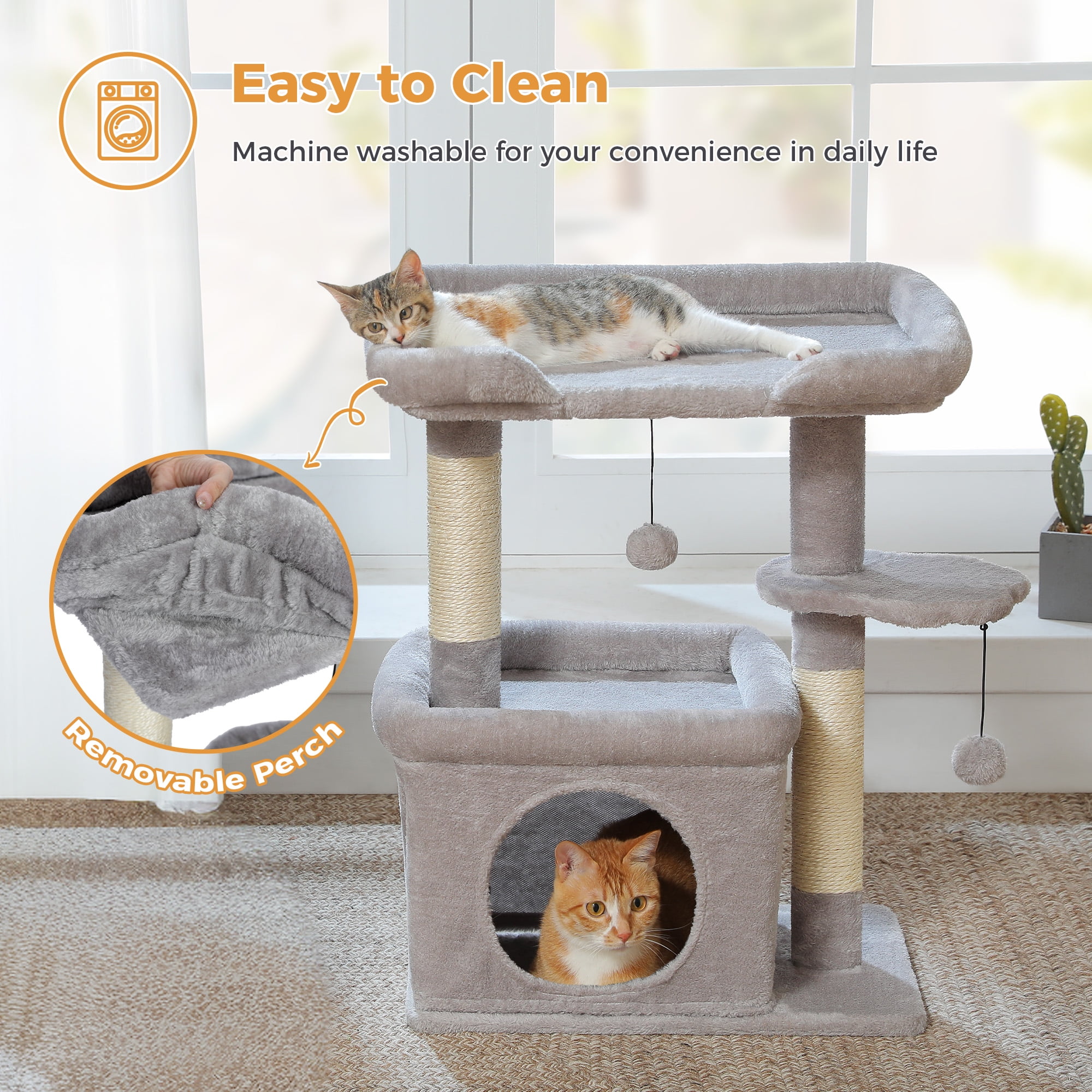 PAWZ Road 27" Cat Tree Tower with Large Perch, Scratching Posts, Cat Condo for Medium Cats, Gray