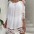 thumbnail image 4 of Cache-maillots pour Femmes Printemps et Été Couleur Unie Manches Courtes Épaules Liées Hauts Confortables Cache-Maillots pour Femmes en Liquidation, 4 of 7