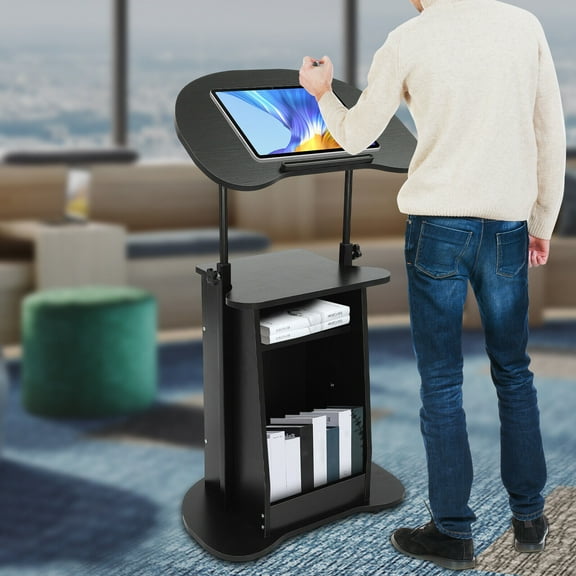 Multifunction Mobile Podium Desk Portable Sit to Stand Lectern Height Adjustment