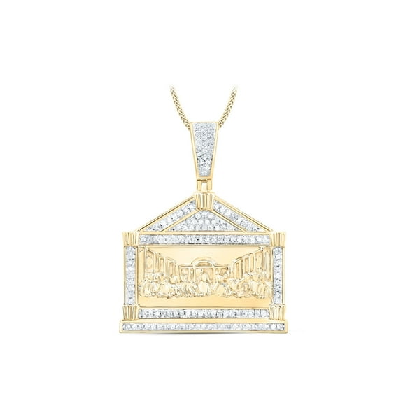 10kt Yellow Gold Mens Round Diamond Last Supper Charm Pendant 3/8 Cttw