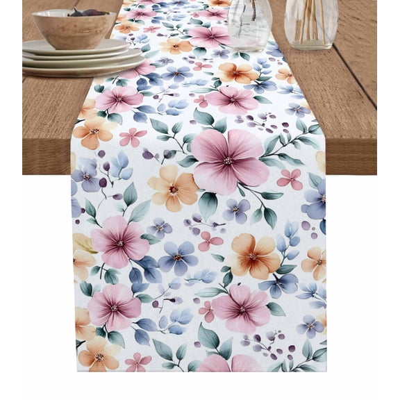 Ldtrchee Pink Orange Flower Table Runner 60 Inches, Watercolor Spring Pastel Leaves Bed Runner Dresser Scarves Tabletop for Indoor Outdoor Parties/Ceremony/Banquet, 13" x 60"