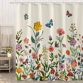 thumbnail image 2 of Vintage Floral Shower Curtain, Retro Pretty Colorful Butterfly Birds Flower Fabric Decorative Shower Curtains with 12 Hooks for Bathroom Beige 72 ×72 Inch, 2 of 6