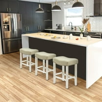 WestinTrends Lenox 24" Upholstered Saddle Seat Antique White Counter Stool (Set of 3), Antique White