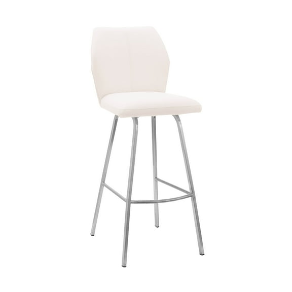 Dining Chairs Tandy White Faux Leather and Brushed Stainless Steel 26" Counter Stool,Wooden Dining Chairs