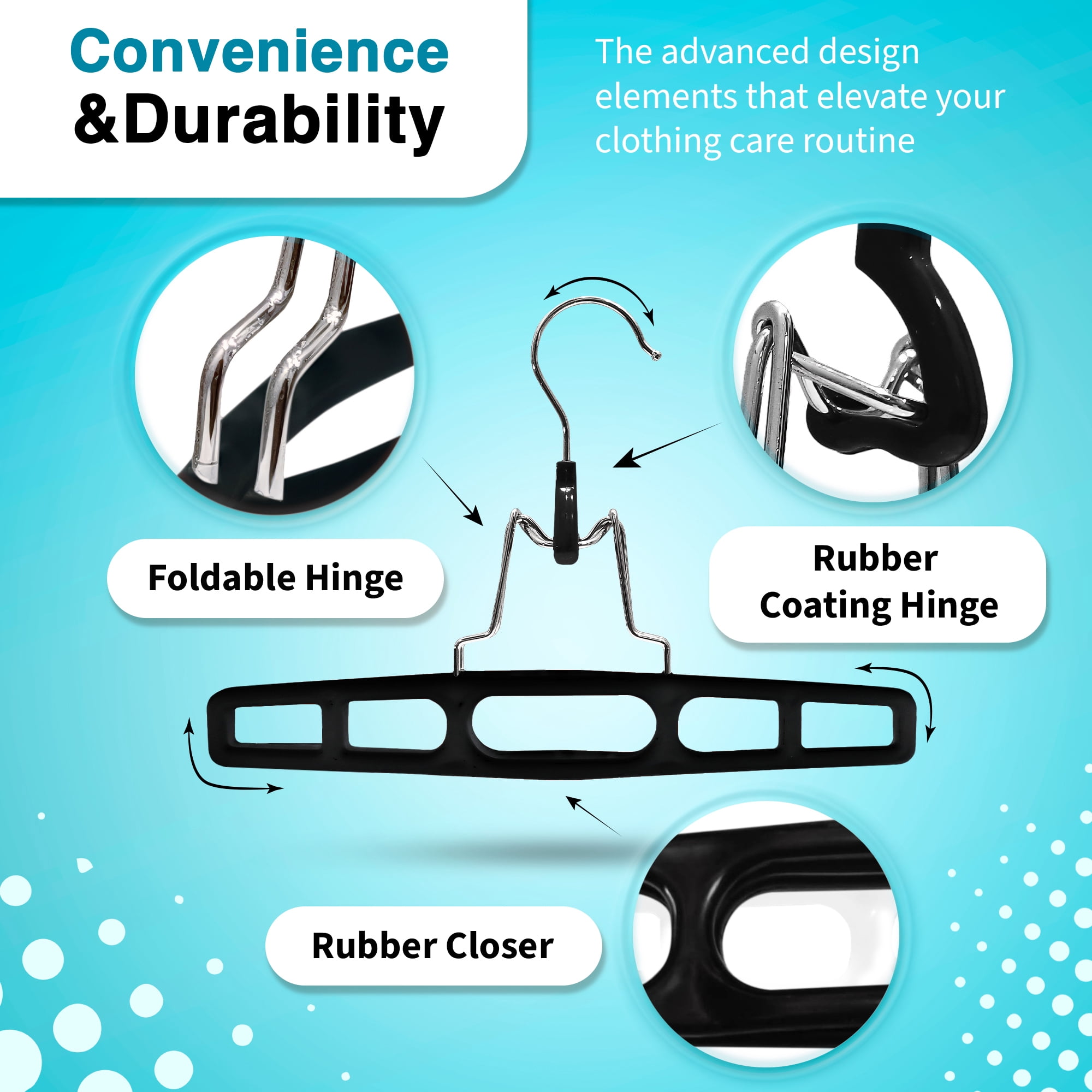 DEILSY Clothes Hangers with Locking Hooks - Durable & Space Saving Hangers for Clothes - Plastic Hangers with Foldable Hinge for Pants, Skirts & More - Black Pack of 10
