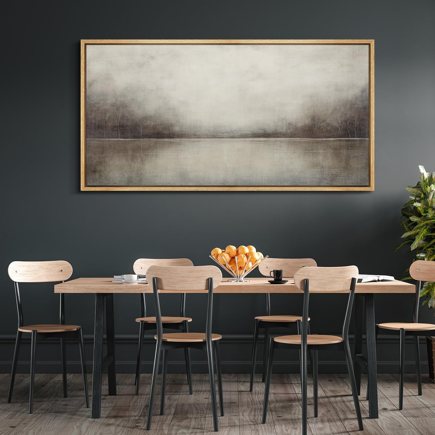 IDEA4WALL Extra Large Framed Canvas Print Wall Art Soft Neutral Tones Lake Landscape Artwork Nature Wilderness Antique Retro Fine Art Decorative Multicolor for Home Decoration - 60"x30"