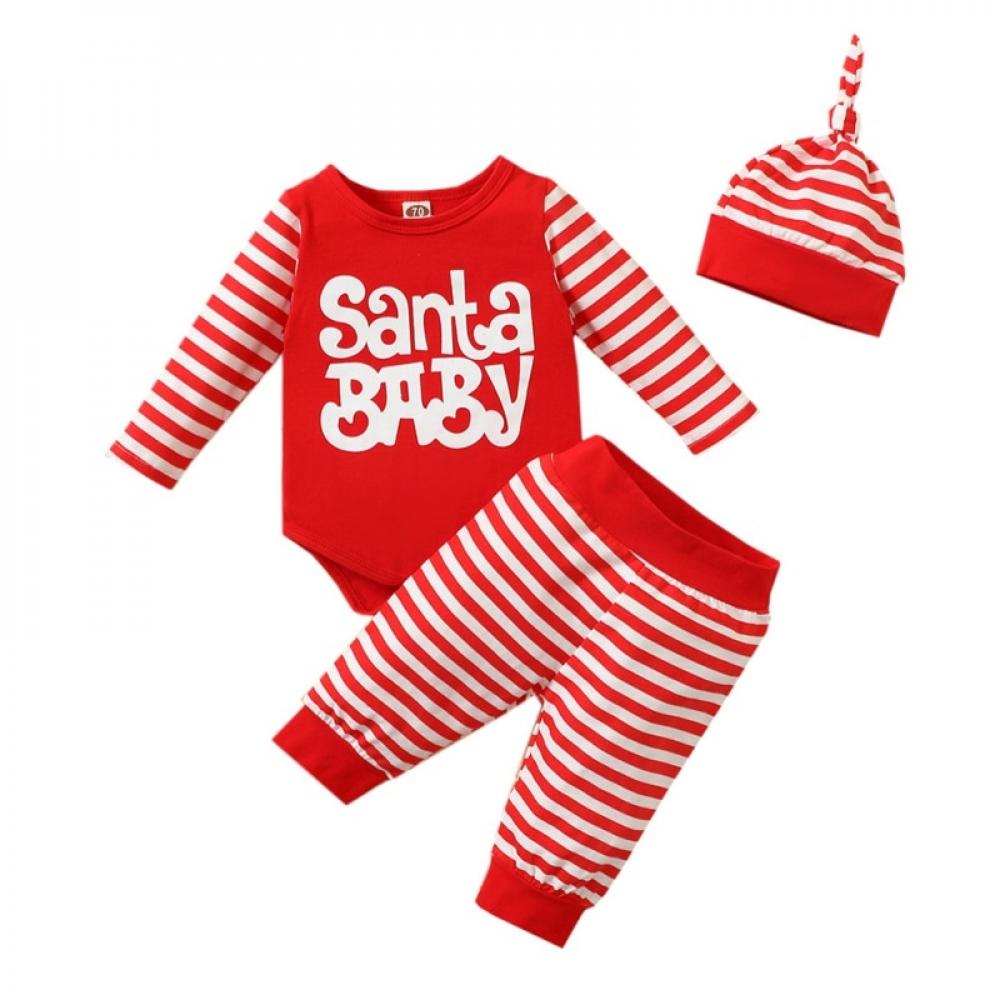 Big Clearance!!3Pcs/set Newborn Baby Pajamas Baby Girls Boys Christmas Letter Romper Pants Hat