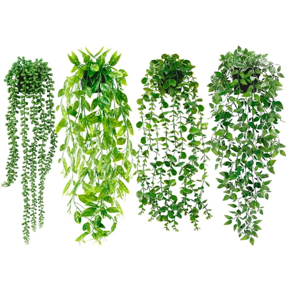 Paquete de 4 plantas colgantes artificiales Palonu con maceta para interiores y exteriores