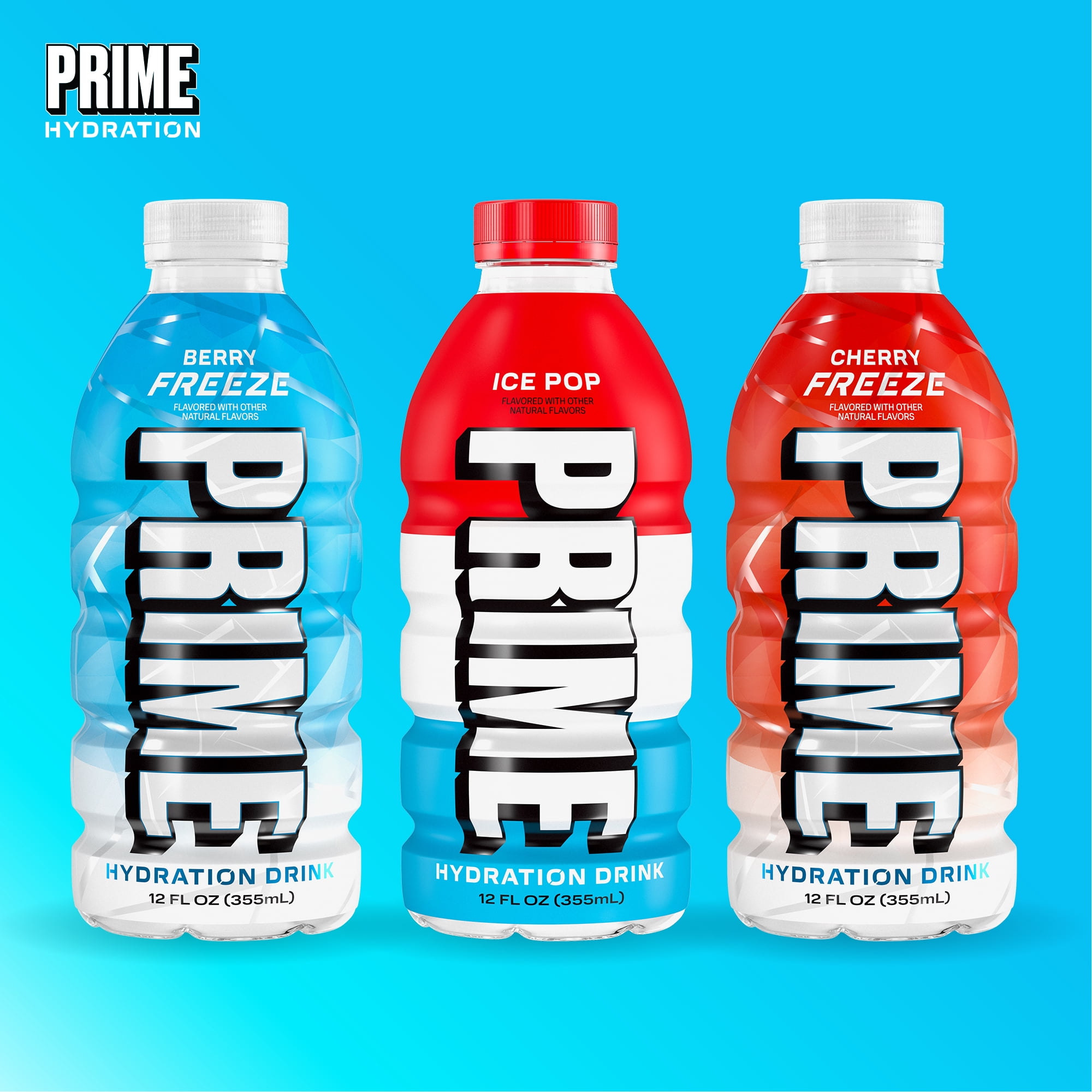 Prime Hydration Sports Drink, Ice Pop, Cherry Freeze, Berry Freeze, 12 fl oz, 15 Pack, Bottles