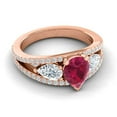 thumbnail image 3 of 2.00 Carat Pear Cut Red Ruby Gemstone & Natural Diamond Unique Three Stone Engagement Ring for Ladies Solid 18K Rose Gold Size 7 by Diamond Capitals, 3 of 8