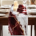 thumbnail image 3 of Marble Red 72 Inch Table Runner, Modern Abstract Gold White Brick Stone Motif Farmhouse Dresser Scarf Cotton & Linen Tablerunner for Dining/Kitchen Island/Holiday Party Décor 13" x 72", 3 of 9