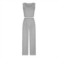 thumbnail image 5 of REORIAFEE Women's 2 Piece Summer Lounge Wear Casual Beach Outfits Women's Casual Home Sleeveless Yoga Slim Fit Wide Leg Pants Knit Two Piece Set Gray L, 5 of 8