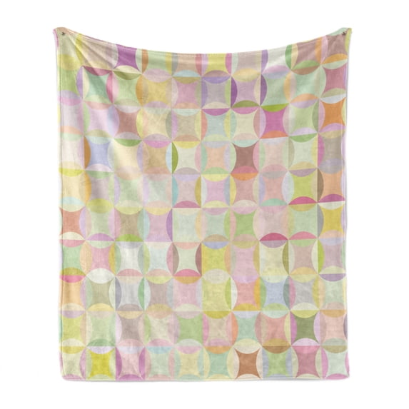 Pastel Soft Flannel Fleece Throw Blanket, Retro Pattern Polka Dots Overlapping Ring Shapes Squares Colorful Funky Print, Cozy Plush for Indoor and Outdoor Use, 70" x 90", Multicolor, by Ambesonne