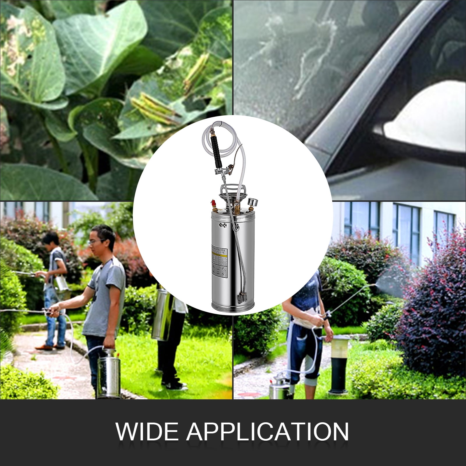 VEVOR 2Gal Stainless Steel Sprayer, Set with 20’’ Wand& Handle& 3.3’’ Reinforced Hose, Hand Pump Sprayer with Pressure Gauge&Safety Valve, Adjustable Nozzle Suitable for Gardening and Sanitizing