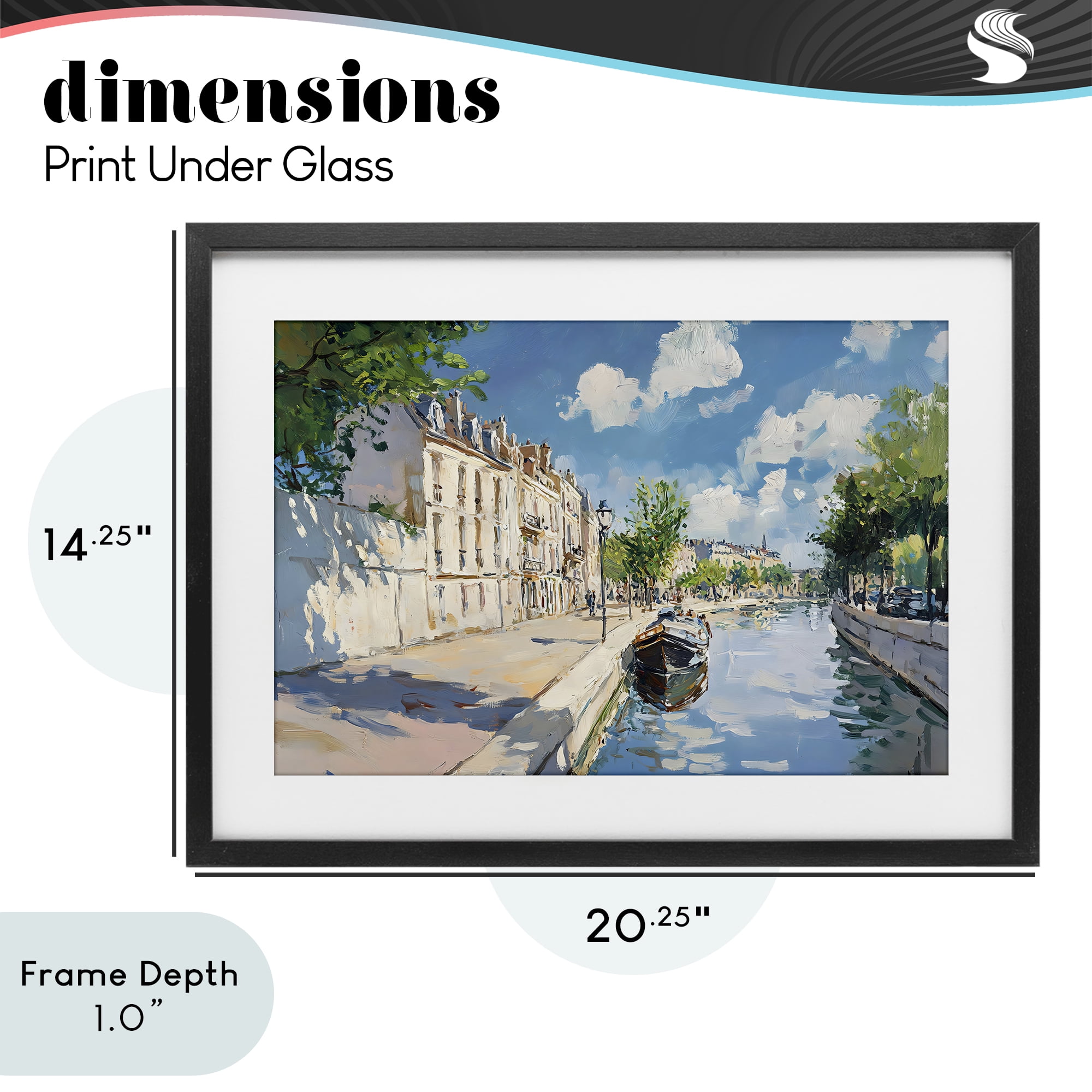 Stupell Industries Boat in Canal Summer Reflection Black Framed Print Under Glass, design by Creative Studio