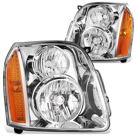 DNA Motoring Headlights for 07-14 GMC Yukon XL, Chrome Housing Amber Corner