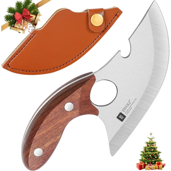 Visualz Small Ulu Knife 5-inch Rocker Knife, Full Tang Kitchen Utility Knives Handmade Alaskan Ulu Meat Knives with Sheath for Outdoor Camping BBQ Fishing Hiking Father's Day Christmas Gift Men Women
