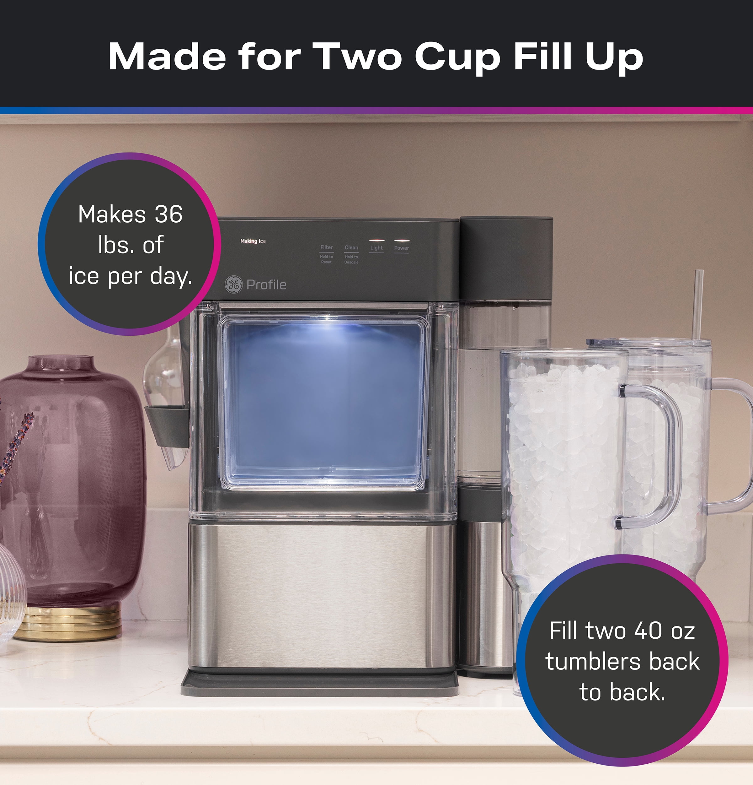 GE Profile Opal Mini Pro Nugget Ice Maker With 0.5 Gallon Side Tank WiFi Stainless Steel