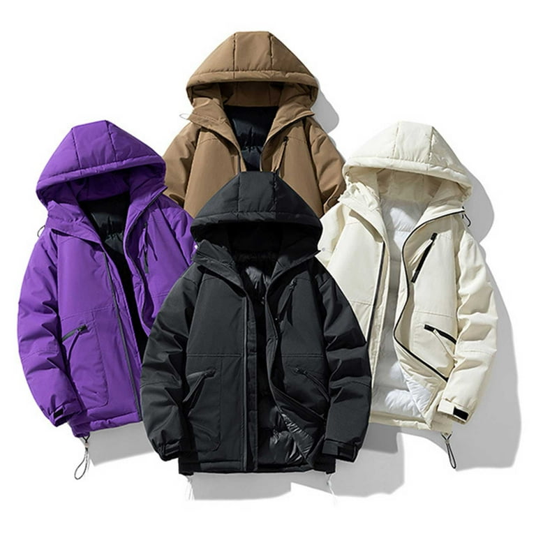 Mens Parka Fall And Winter Collar Solid Color Cotton Casual Loose Zipper Double Pockets Long Sleeved Hoodless Cotton Jacket Walmart