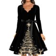 thumbnail image 3 of Women's Fashion Elegant Autumn and Winter Long Sleeve V-Neck Christmas Print Dress for Holiday Parties and Casual Wear, Stylish Women's Seasonal Dress,Gold,XL, 3 of 4