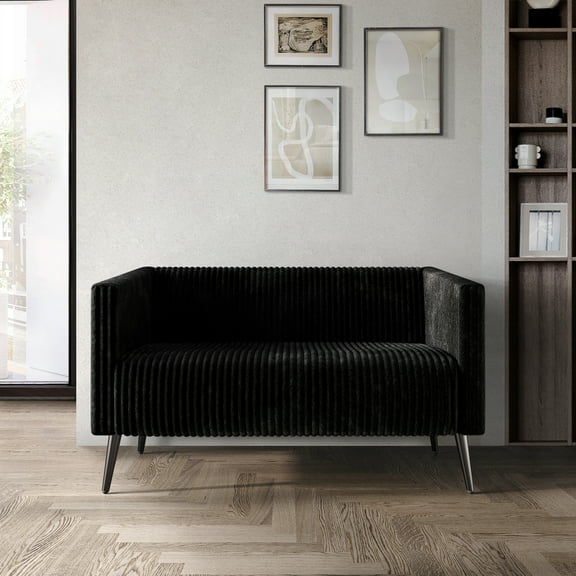 Castle Place Luxurious Corduroy Velvet Upholstered Loveseat, Black