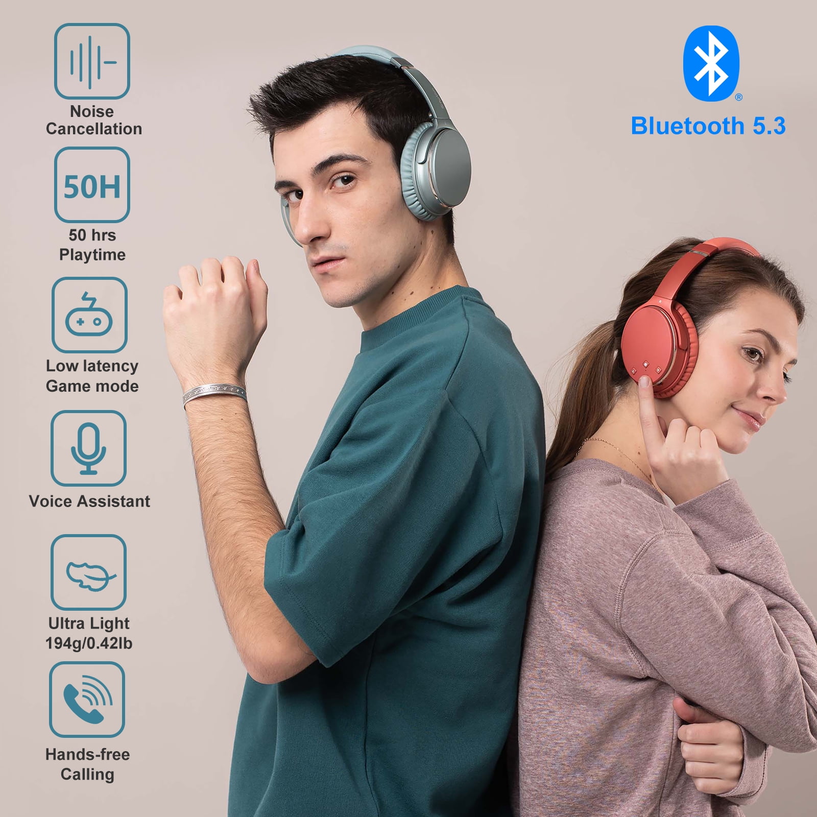 Srhythm NC25 Active Noise Cancelling Stereo Headphones Bluetooth 5.0