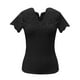 thumbnail image 4 of Camiseta de encaje con patchwork para mujer: top informal y elegante, manga corta, cuello redondo, perfecto para llevar con vaqueros o leggings en el día a día., 4 of 6