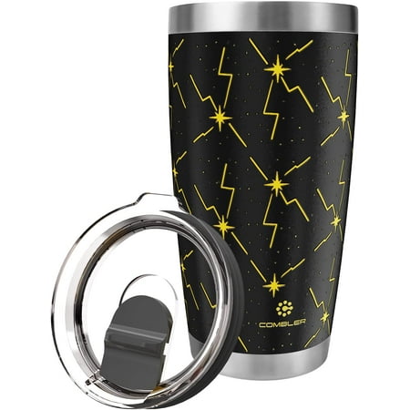 

Insulated Tumbler Combler 20 oz Double-Wall 18/10 Stainless Steel Vacuum Coffee Tumbler Travel Mug for Hot Cold Drinks Leak-Proof Lid Black Golden Stars