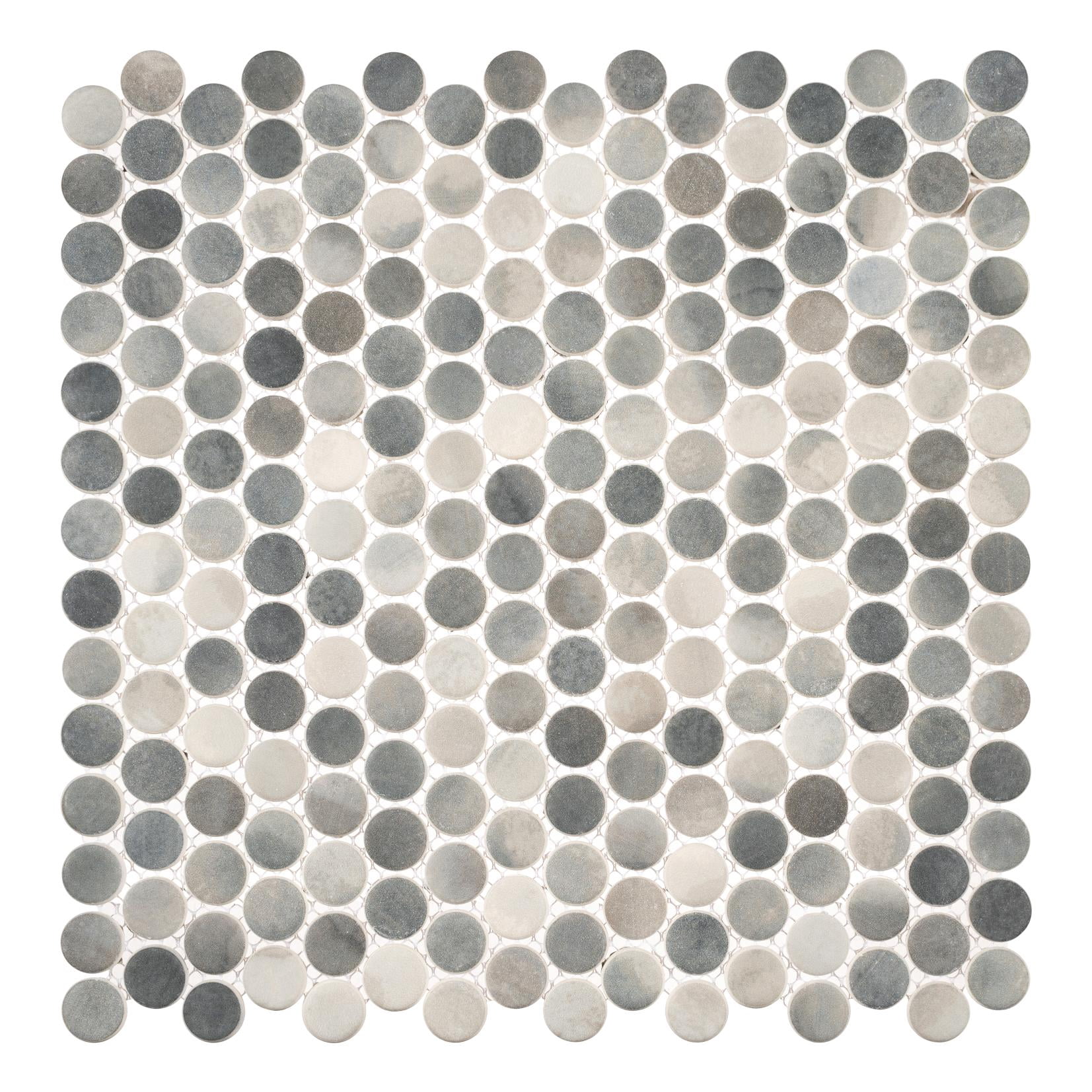 Pixie Char Gray 3/4-in Penny Round Fabric Look Matte Glass Mosaic Wall and Floor Tile