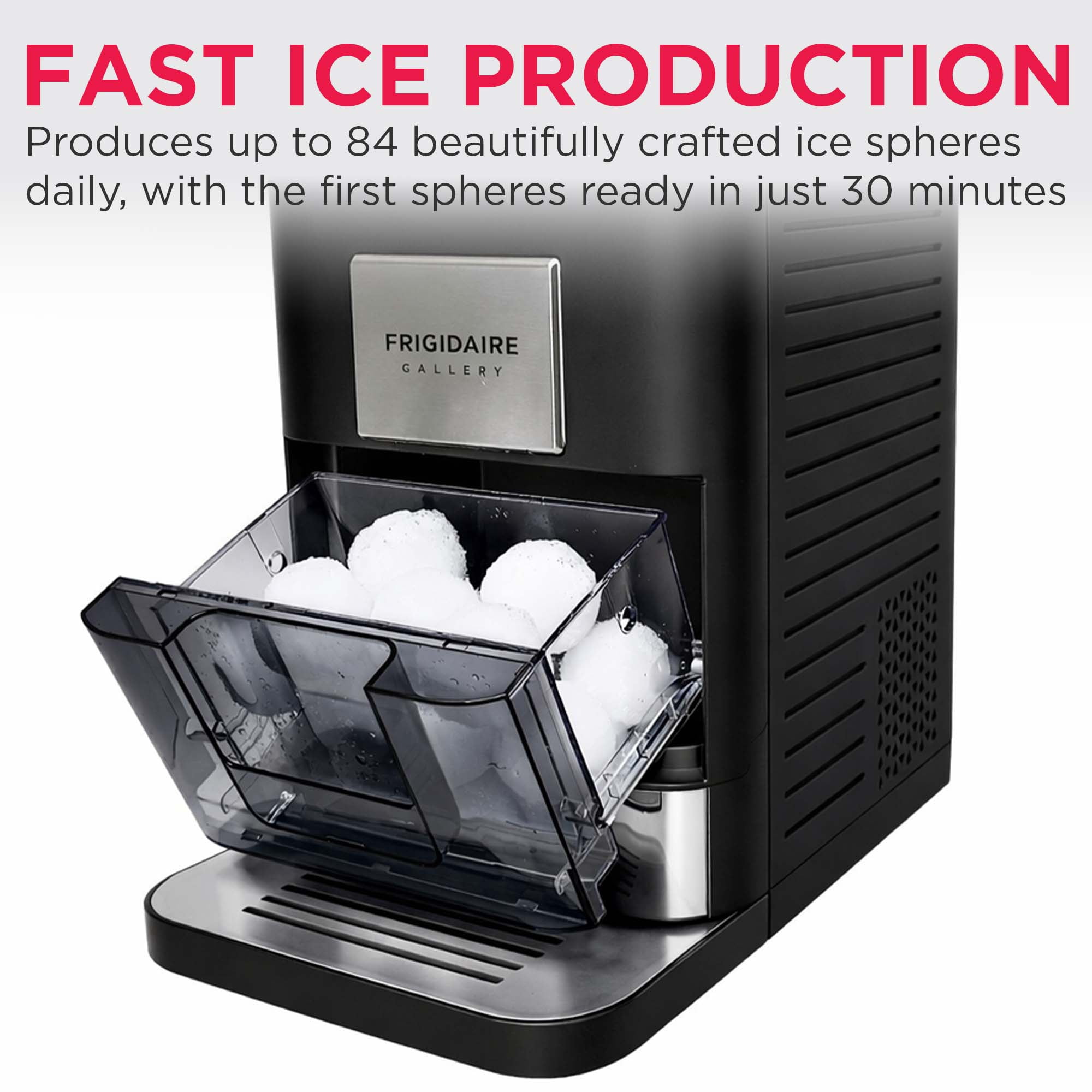 Frigidaire Gallery Clear Ice Maker with Sphere Ice, Countertop Ice Maker for Whiskey & Cocktails, Stainless Steel Black