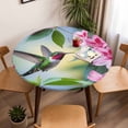thumbnail image 2 of Spring Hummingbird Flower Leaf Round Fitted Tablecloth with Elastic Edge,Waterproof Table Cloth Fits Tables Up to 55"-60",Wipeable Washable Table Cover for Indoor Outdoor,Pastoral Pink Floral Bird, 2 of 9