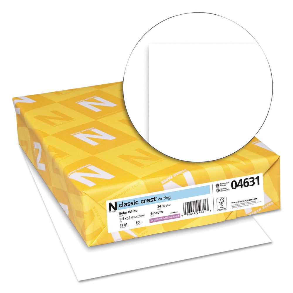 Neenah Paper 04631 8.5 in. x 11 in. 97 Bright 24 lbs. Bond Weight CLASSIC CREST Stationery - Solar White (500/Ream)