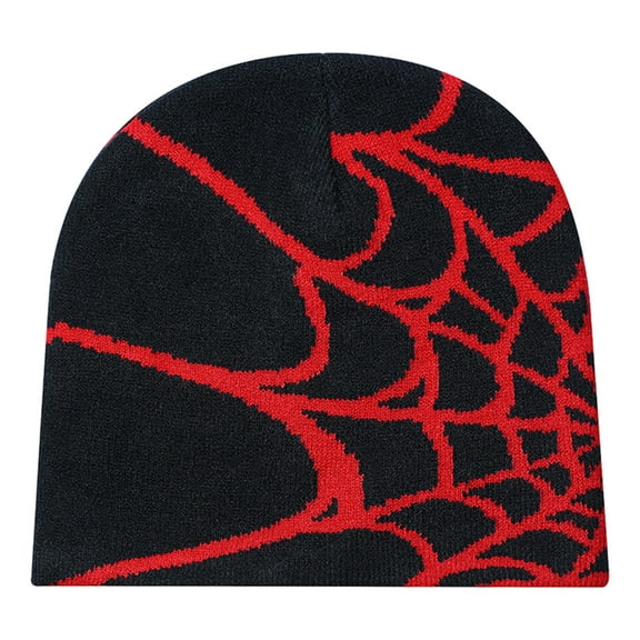 HUANLEDASH Unisex Winter Hat Spider Web Jacquard Knitted Dome Elastic Contrast Color Brimless Cold Weather Cap Cosplay Club Party Headwear