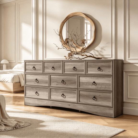 Frmobepts 10 Drawer Double Dresser for Bedroom, 63" Wide Dressers & Chests of Drawers with Large Capacity Storage, Dresser for Bedroom,Gray