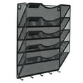 thumbnail image 2 of EasyPAG Wall Mount File Organizer with Key Hooks 5 Pocket Vertical Mesh Hanging Wall File Holder Magzine Paper Folders Rack for Office and Home,Black, 2 of 5