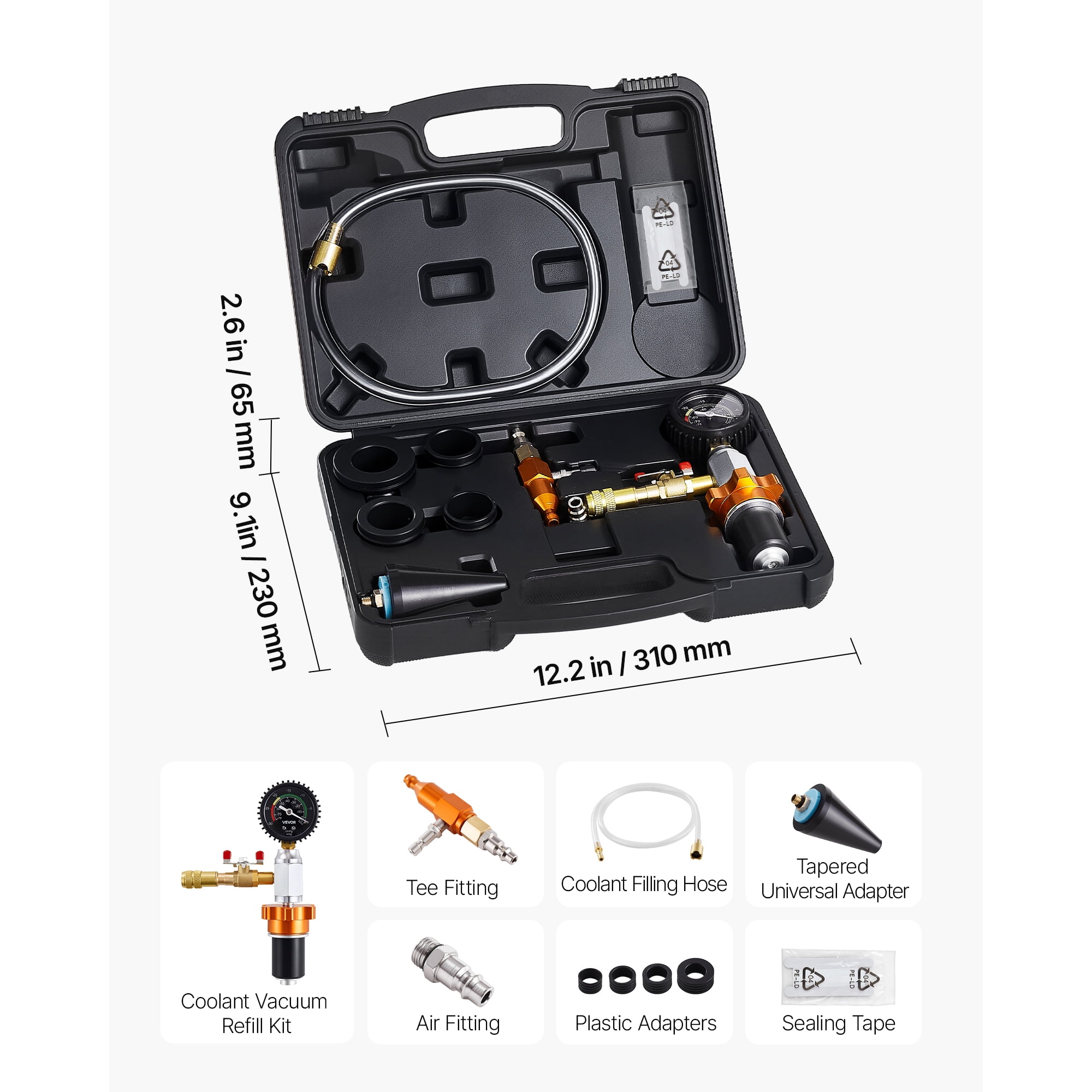 KFFKFF Radiator Vacuum Refill Kit, Automotive Cooling System Vacuum and Purge Tool with Gauge, Portable Coolant Filling Kit with Toolbox, Compatible with Most Cars, Vans, SUVs, and Trucks