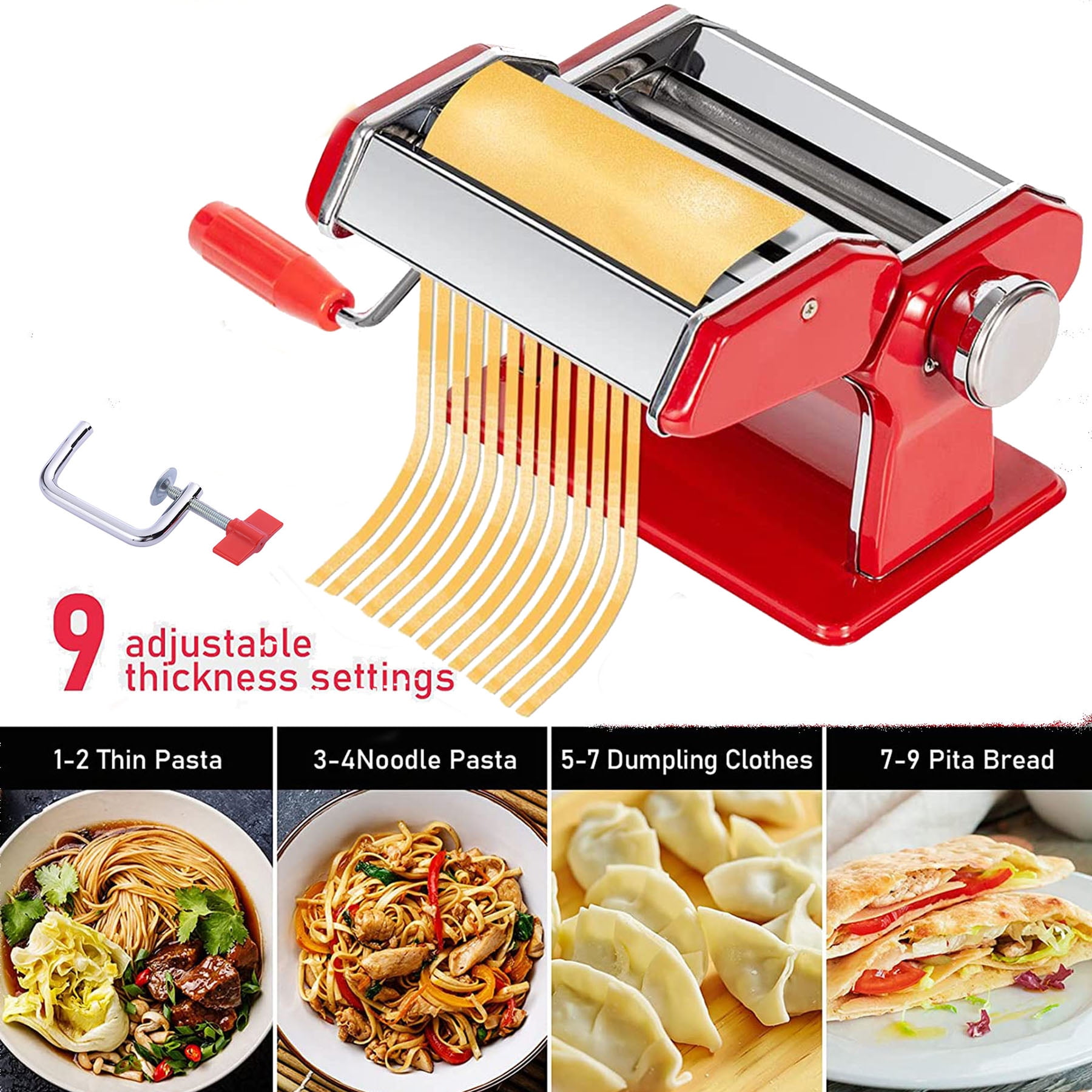 Silver Spaghetti Linguini Pasta Maker Machine,Stainless Steel Removable Noodle Making with 2 Cutting Blades & Removable Arm Handle for Fettuccine 