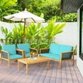 thumbnail image 3 of Gymax 4PCS Patio Acacia Wood Furniture Set PE Rattan Conversation Set w/ Turquoise Cushions, 3 of 10