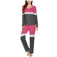 thumbnail image 2 of Pajama Sets for Women 2 Piece V-Neck Sleepwear Loungewear Print Lounge Outfits Long Sleeve Loose Pjs Suits (Hot Pink S), 2 of 2