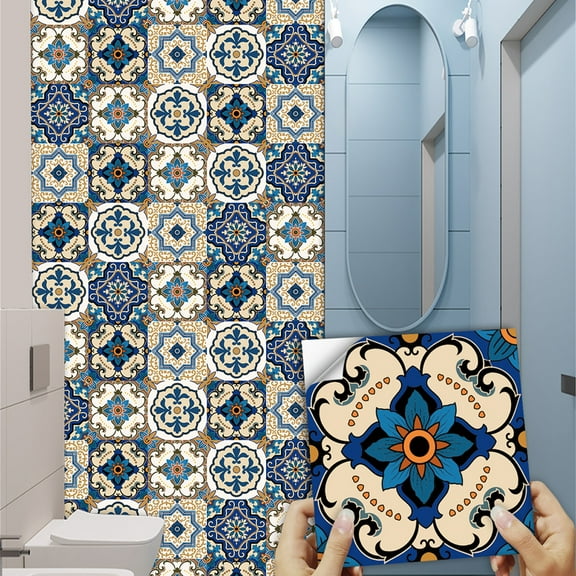 10Pcs Self-Adhesive Tile Stickers 8" x 8" Waterproof Peel and Stick Vinyl Wall Decals Kitchen Backsplash Bathroom Mural Wallpaper