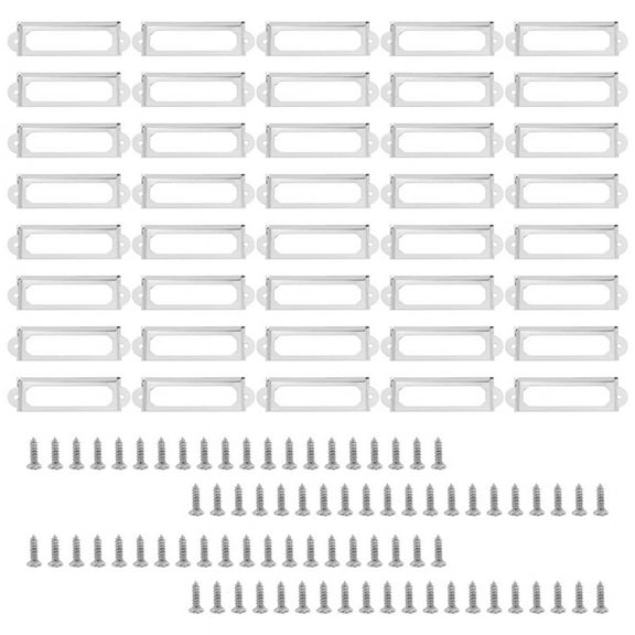 40 set Office Library File Drawer Cabinet Card Tag Label Holder Metal Frame (Silver Tone)