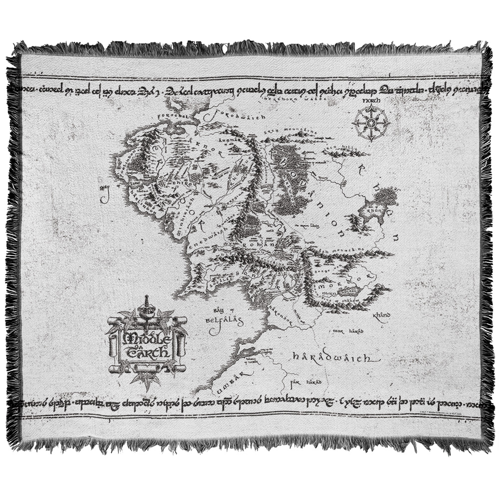 The Lord of The Rings Blanket, 50'x60' Map of Middle Earth Woven Tapestry  Cotton Blend Fringed Throw Blanket 