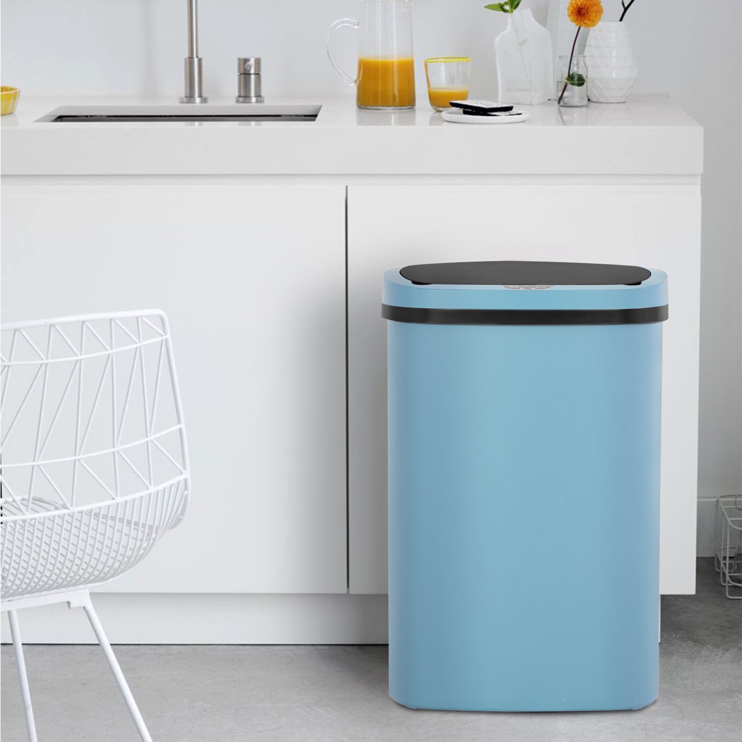 Dkelincs 13 Gallon Automatic Trash Can for Kitchen Bedroom Touch Free Garbage Can with Lid Motion Sensor Waste Bin, Blue