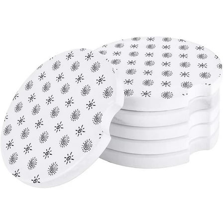 

FMSHPON Simple Sun Pattern White Set of 2 Car Coaster for Drinks Absorbent Ceramic Stone Coasters Cup Mat with Cork Base for Home Kitchen Room Coffee Table Bar Decor